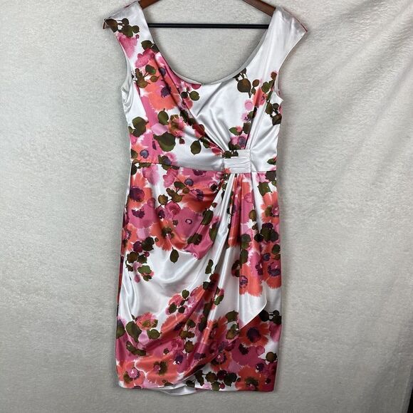 Maggy London Women Floral‎ Red Faux Wrap Sleeveless Career Formal Dress Size 10 - Picture 1 of 10